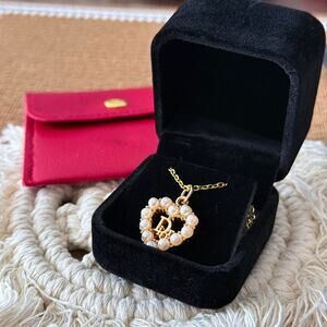 100% Handmade Vintage Dior Heart Pearl Charm Upcycled Repurposed Pedant necklace